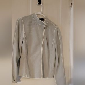 GIORGIO ARMANI Light Blue Gray Ribbed Knit Asymmetric Front Zip Fitted Jacket 44